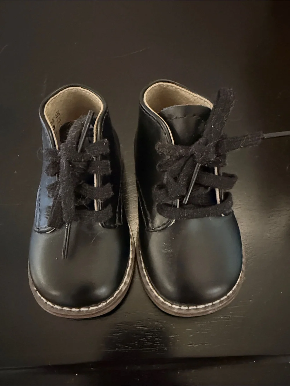 Footmates Black Leather Kids Lace-Up Shoes
